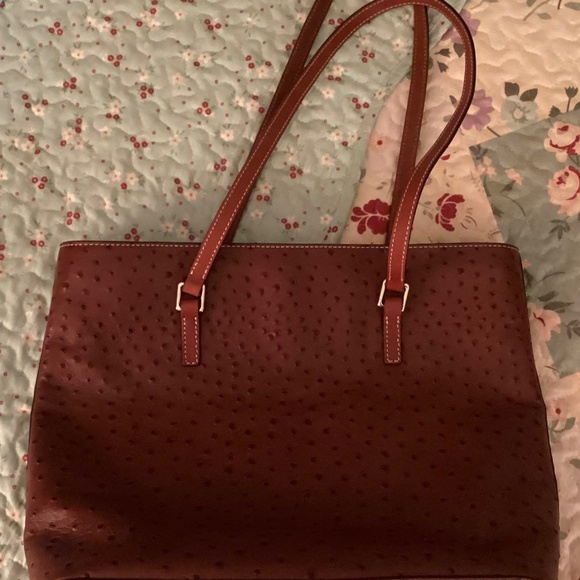 Dooney & Bourke Ostrich Leather Large Shopper Tote Cognac Brown & Wallet - Picture 7 of 11